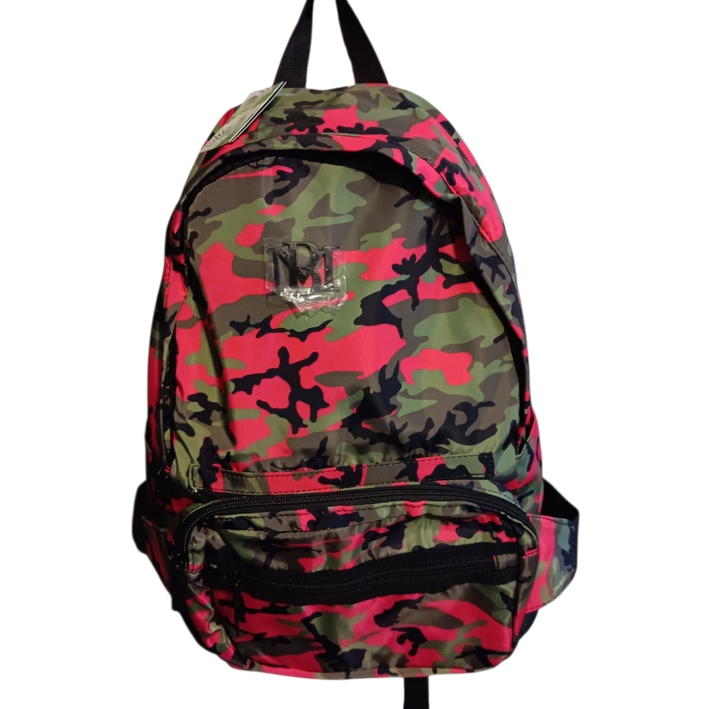 Badgley Mischka Camouflage Backpack in Red and Green